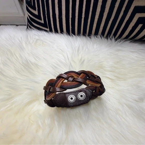 Brown multi tone Braided Leather Bracelet - Picture 4 of 6